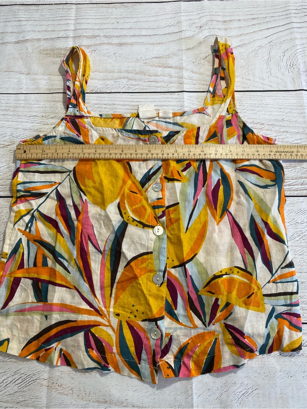 C&C California Linen Multicolour Leaf-Print Button Tank Top Large - Picture 7 of 11